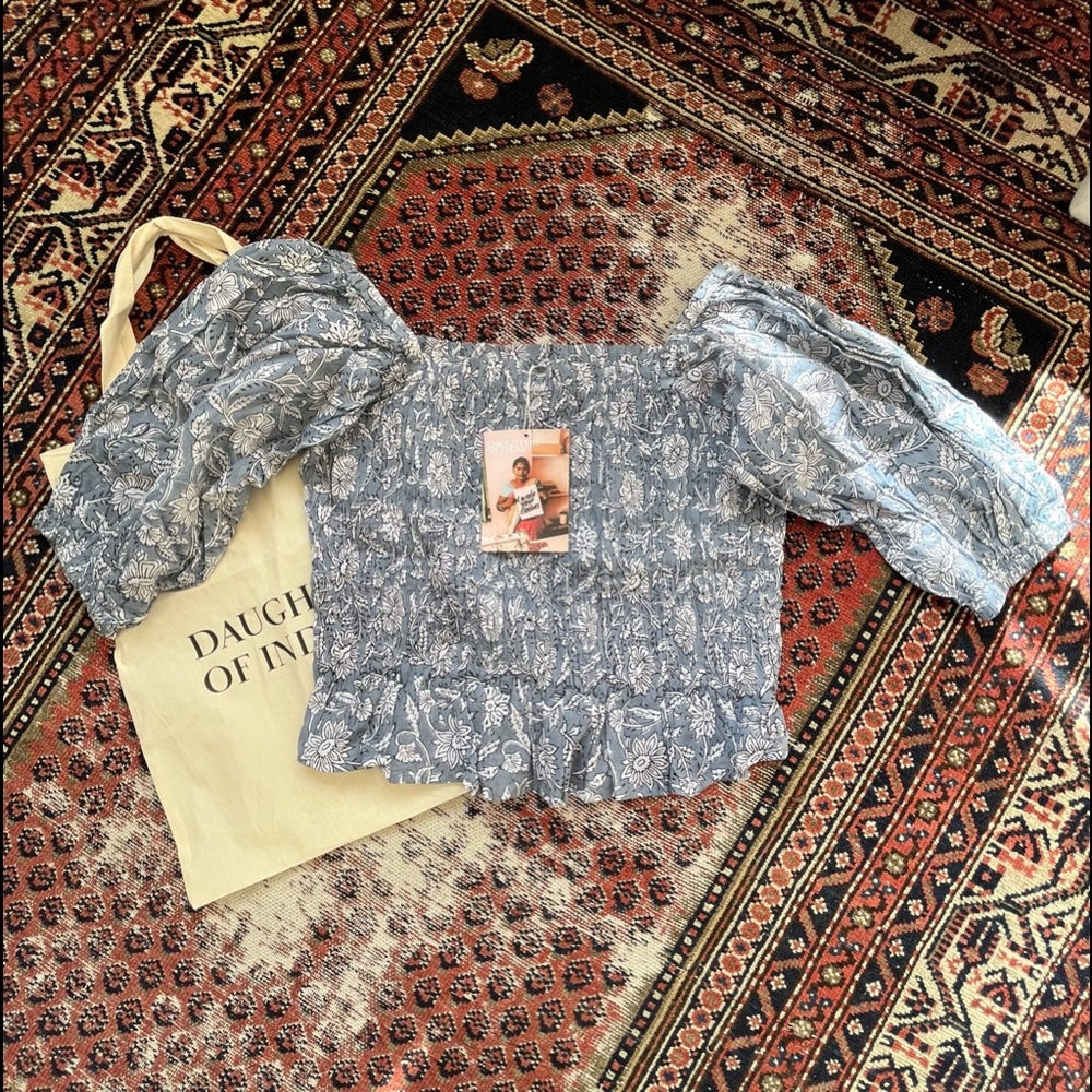 Daughters of India XS cotton smocked blouse.